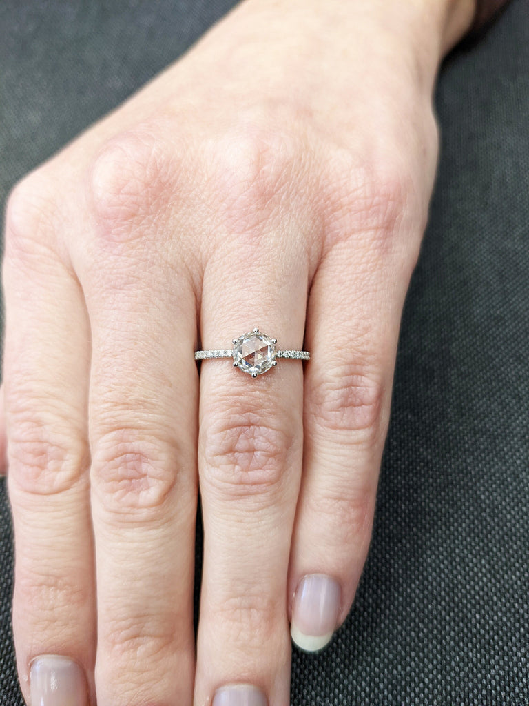 1.0 ct. Rose Cut Round Ring, Rose Cut Colorles Moissanite Engagement Ring, Vintage Ring, Heritage Ring, Antique Vintage Round Rose Cut
