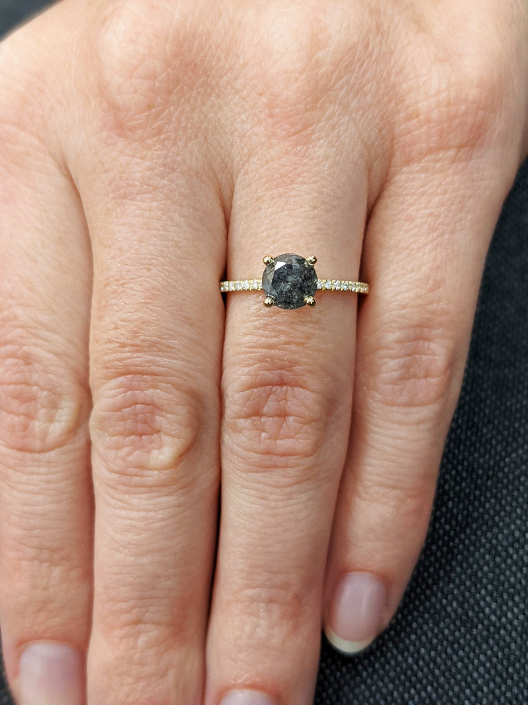 Salt and pepper Diamond engagement ring vintage wedding ring solitaire pave ring unique rose gold diamond art deco Wedding anniversary ring