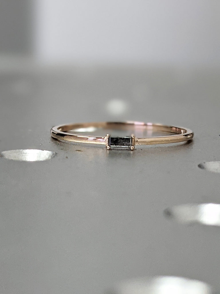 Black Diamond Stackable Ring / Minimalist Ring / Stacking Ring / SOLID Rose Gold Ring / Dark Salt And Pepper Diamond / Black Diamond Ring