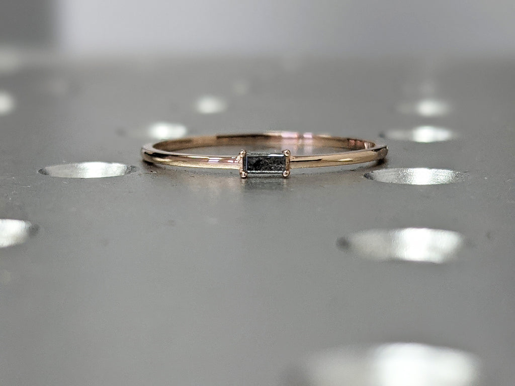 Black Diamond Stackable Ring / Minimalist Ring / Stacking Ring / SOLID Rose Gold Ring / Dark Salt And Pepper Diamond / Black Diamond Ring