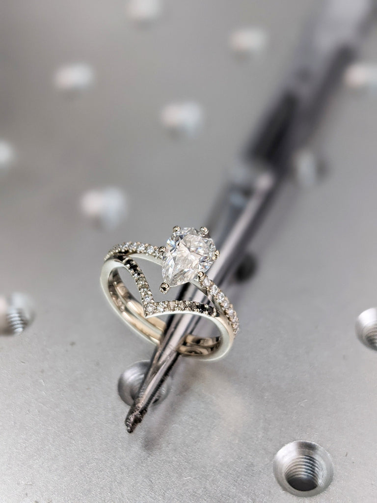 Pear Moissanite engagement ring set vintage unique white gold engagement ring women Pear Cluster ring diamond wedding Bridal Promise ring