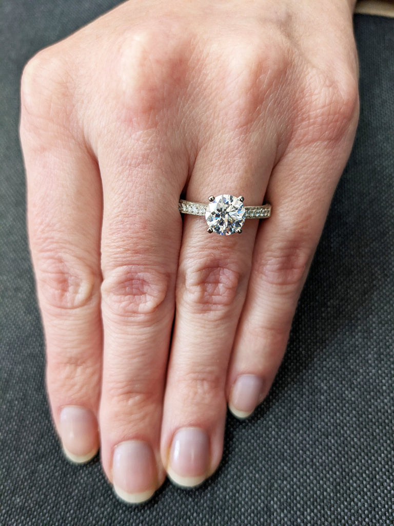 Vintage Engagement Ring 14k gold hand engraved ring, Lab Diamond engagement ring, vintage ring, hand engraving