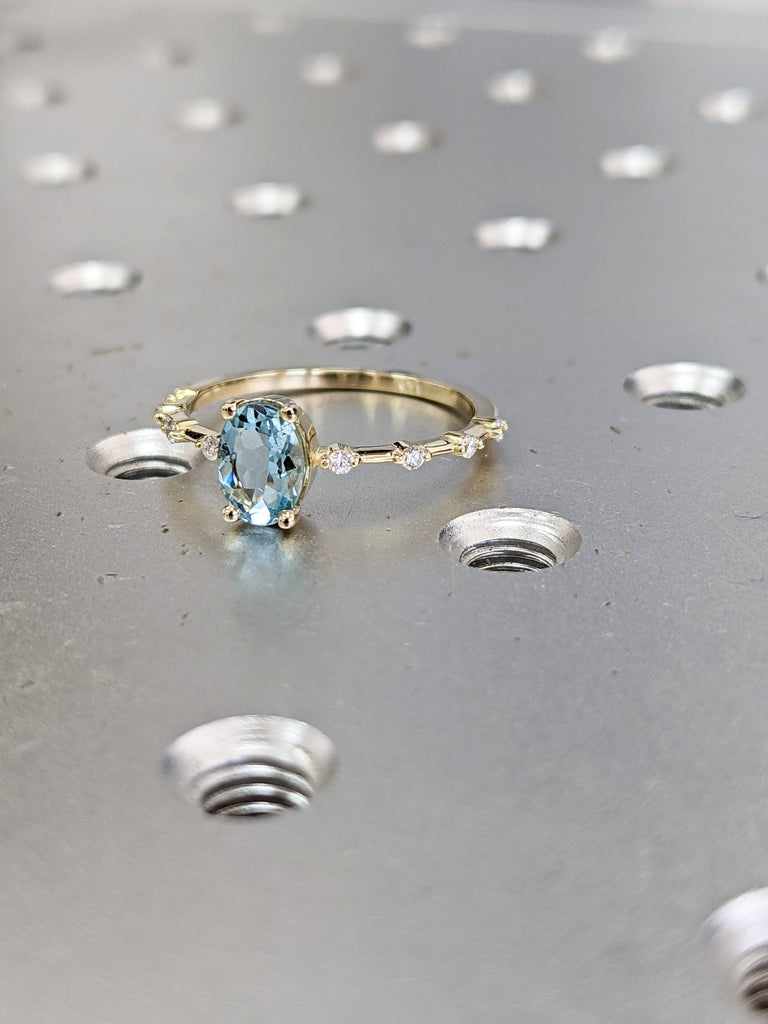 14k Gold Aquamarine Ring | 14k Gold Aquamarine Solitaire Ring | Aquamarine March Birthstone Ring