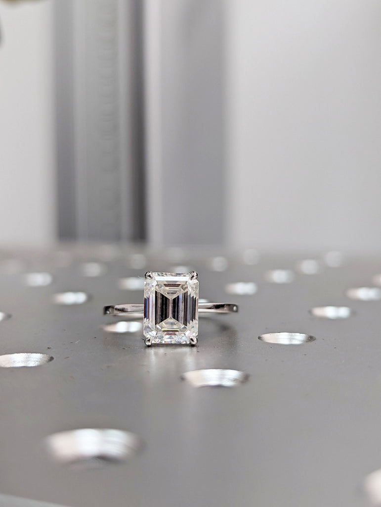 Hidden Halo Emerald Cut Solitaire Engagement Ring, Emerald Cut Engagement Ring, Emerald Cut Ring, 2.5Ct Solid 14k Moissanite Engagement Ring