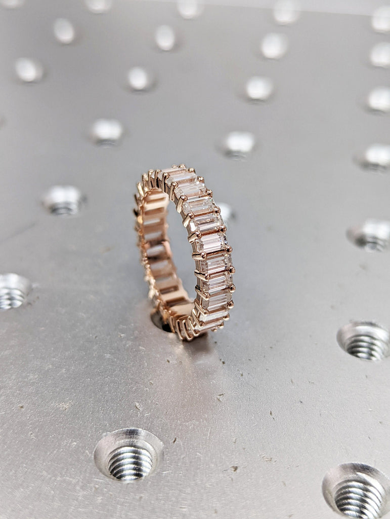 Petite Emerald Cut Diamond Simulant Eternity Band, rose gold, Diamond Simulant band, Eternity Ring, Diamond Ring, Emerald Moissanite