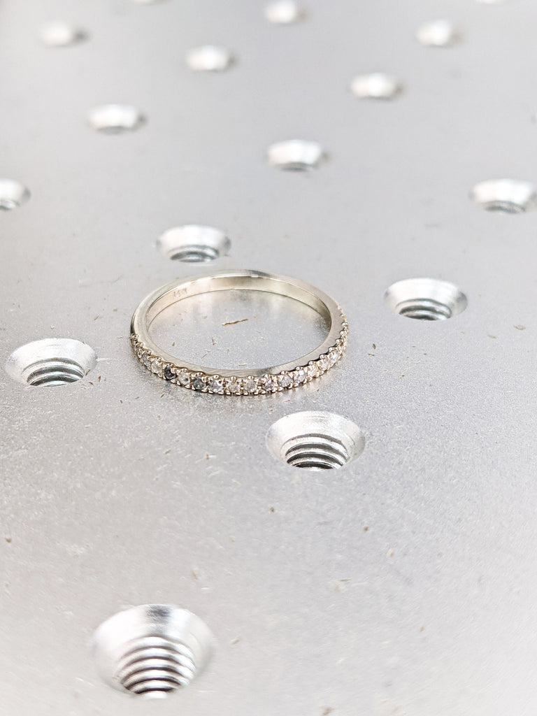 Raw Diamond Eternity Ring / 14k Gold Half Eternity Diamond Ring/ Stackable Diamond Ring / salt and pepper eternity diamond ring