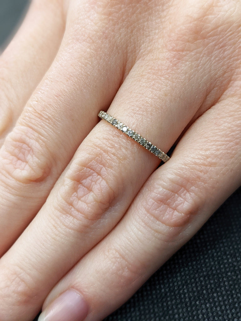 Raw Diamond Eternity Ring / 14k Gold Half Eternity Diamond Ring/ Stackable Diamond Ring / salt and pepper eternity diamond ring