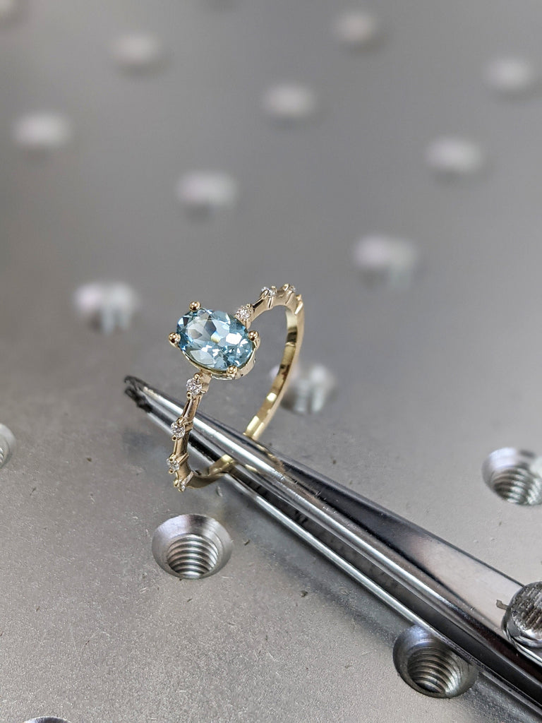 14k Gold Aquamarine Ring | 14k Gold Aquamarine Solitaire Ring | Aquamarine March Birthstone Ring