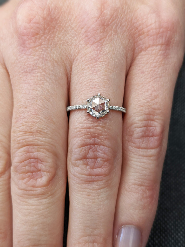 1.0 ct. Rose Cut Round Ring, Rose Cut Colorles Moissanite Engagement Ring, Vintage Ring, Heritage Ring, Antique Vintage Round Rose Cut
