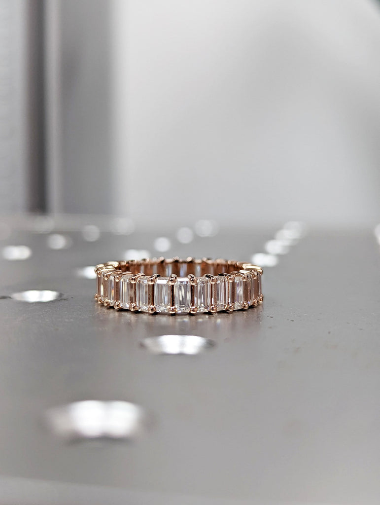 Petite Emerald Cut Diamond Simulant Eternity Band, rose gold, Diamond Simulant band, Eternity Ring, Diamond Ring, Emerald Moissanite