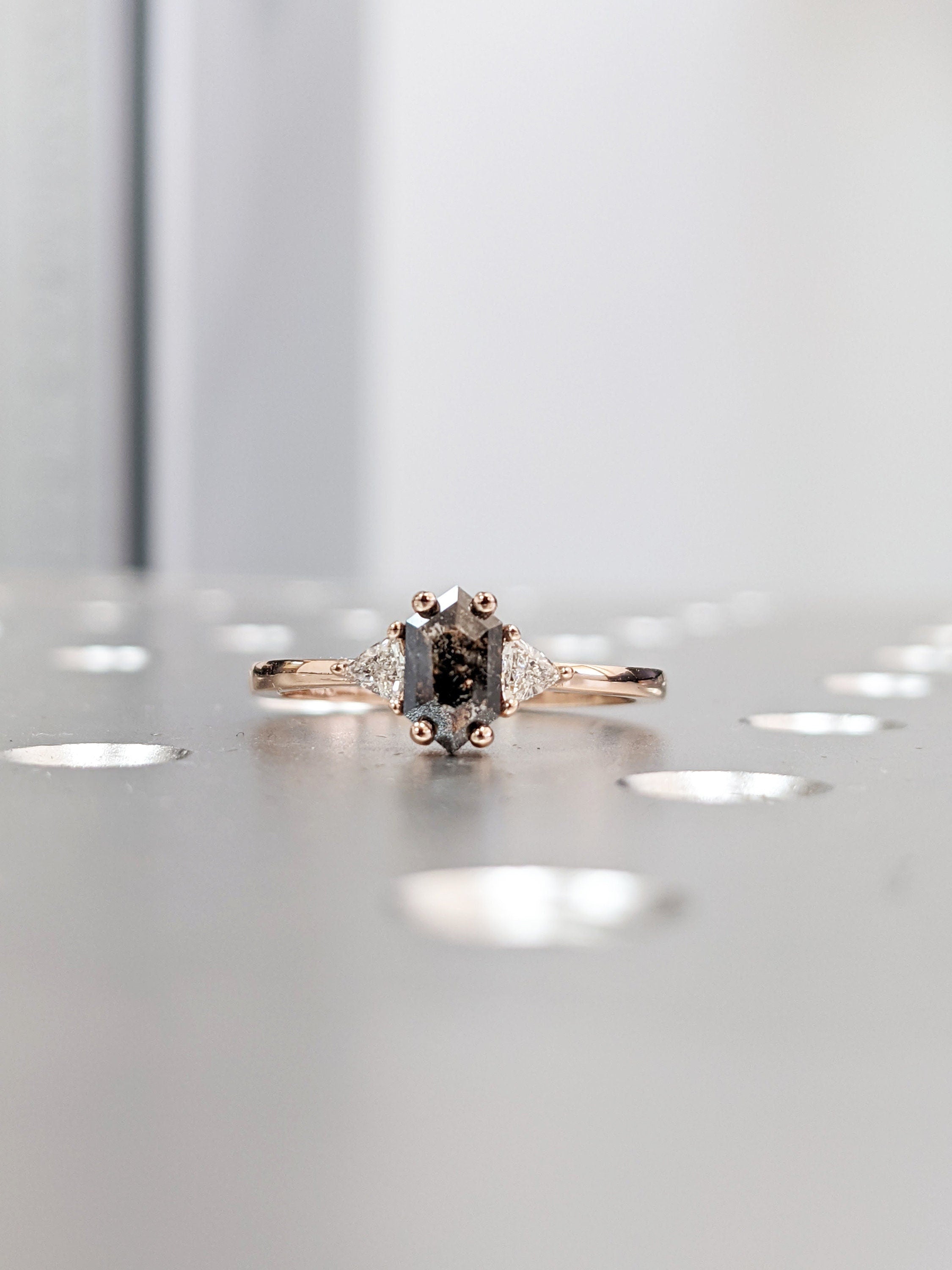 Raw Diamond Hexagon Triangle Diamond & Moissanite, Salt and Pepper