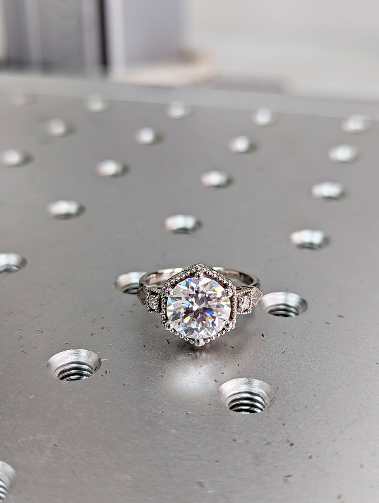 Vintage moissanite engagement ring 14k white gold diamond Art deco wedding ring diamond Vintage Filigree Ring engagement anniversary promise