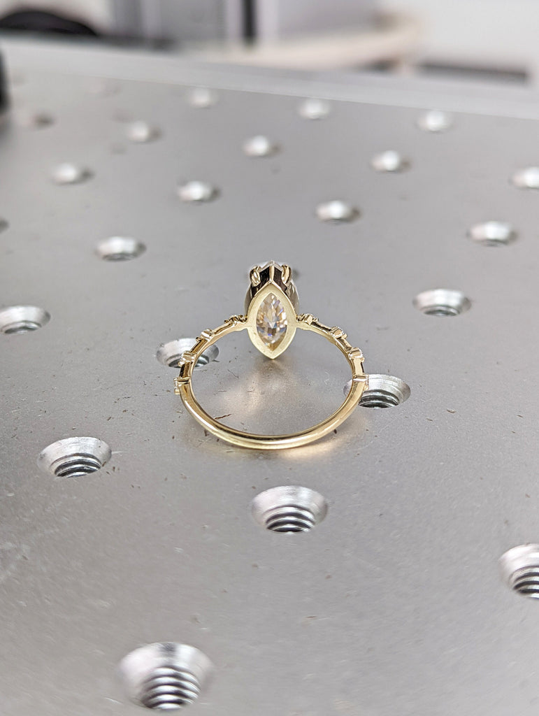 2 Carat Marquise Engagement Ring With Side Accent Stones, Wedding Ring, Anniversary Ring 14K Solid Real Yellow Gold, Bridal Set