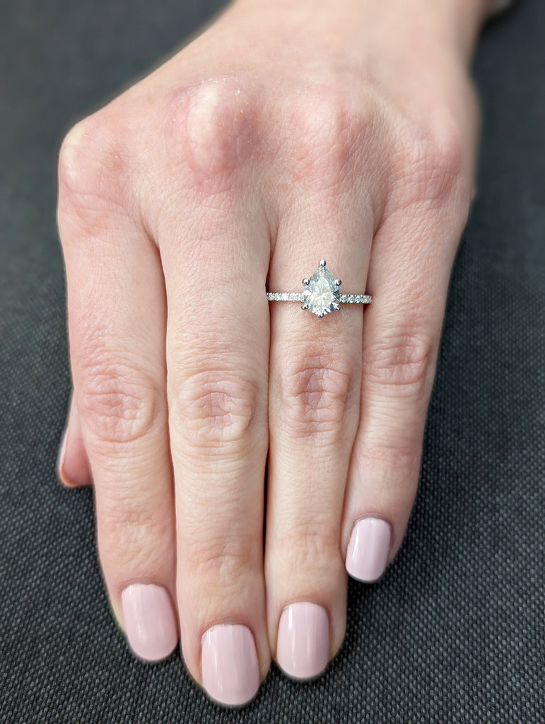 Pear Engagement Ring, 1Ct Pear cut Moissanite engagement ring, moissanite hidden halo ring, Pear Moissanite Ring, Hidden Halo Ring