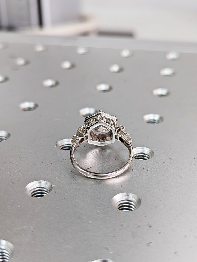 Vintage moissanite engagement ring 14k white gold diamond Art deco wedding ring diamond Vintage Filigree Ring engagement anniversary promise