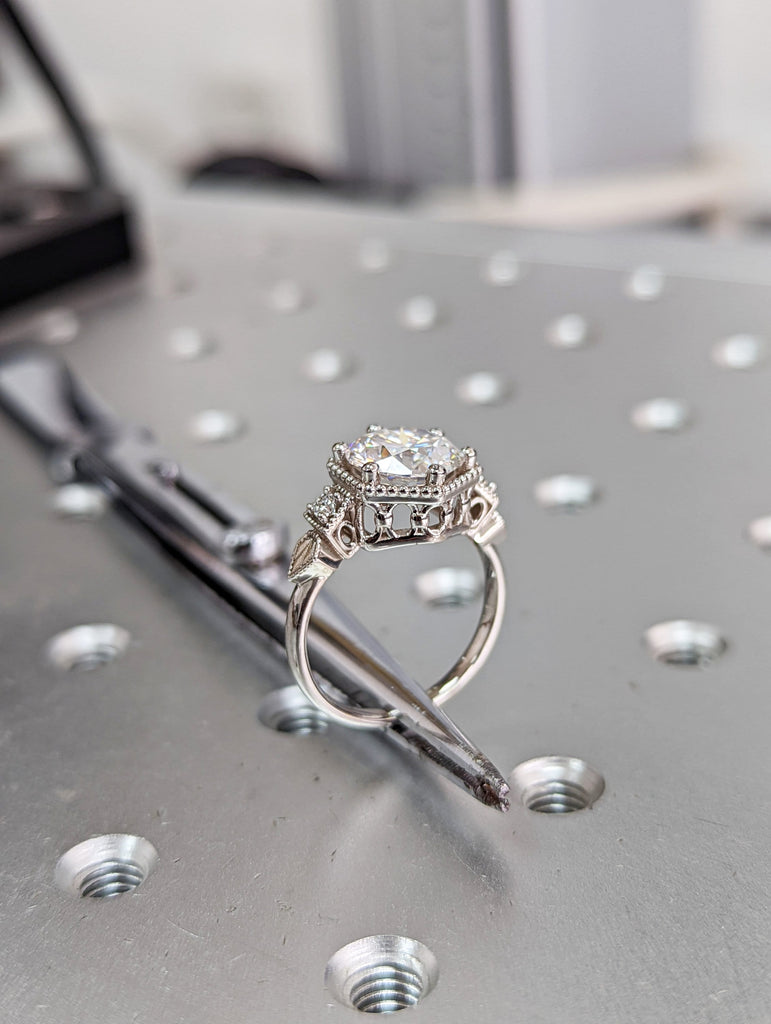 Vintage moissanite engagement ring 14k white gold diamond Art deco wedding ring diamond Vintage Filigree Ring engagement anniversary promise