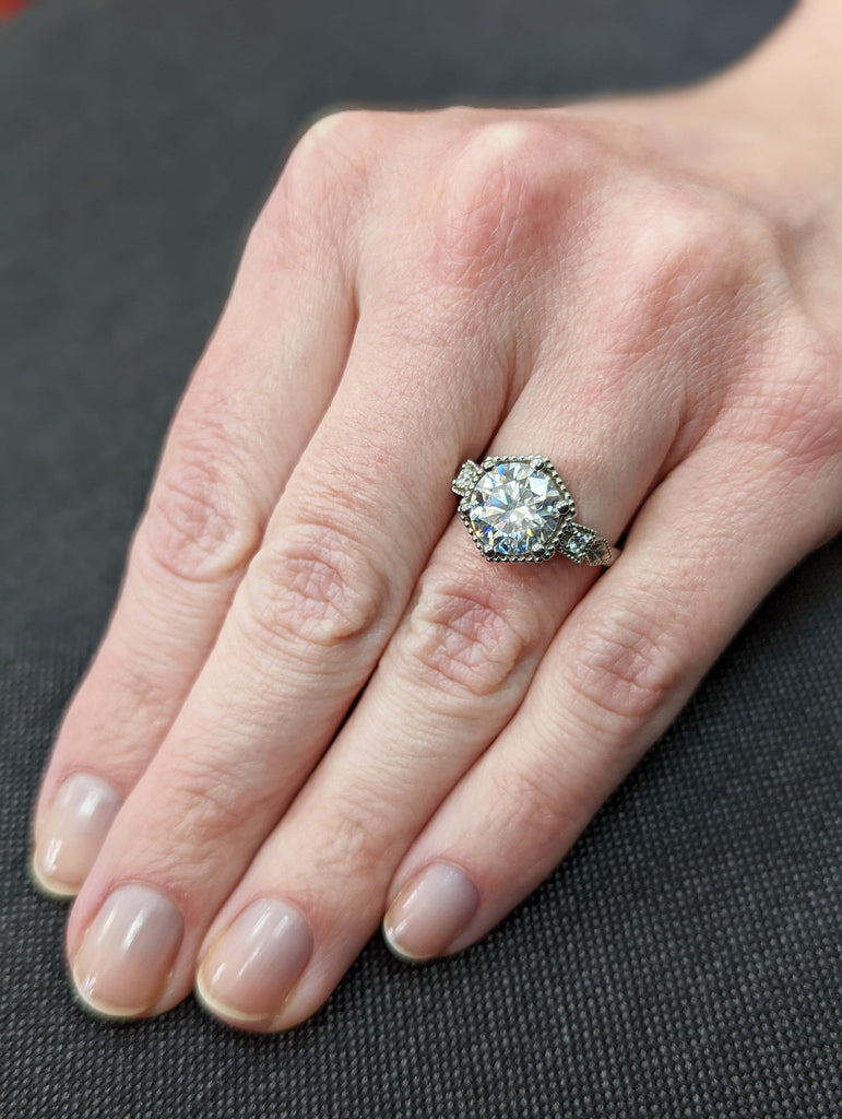 Vintage moissanite engagement ring 14k white gold diamond Art deco wedding ring diamond Vintage Filigree Ring engagement anniversary promise