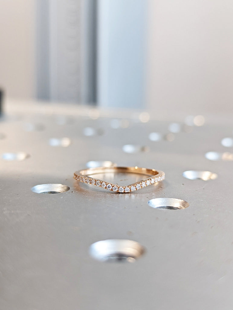 Diamond Eternity Ring / 14k Gold Half Eternity Diamond Ring / Half Around Diamond Wedding Band / Stackable Diamond Ring / Curved Ring Guard