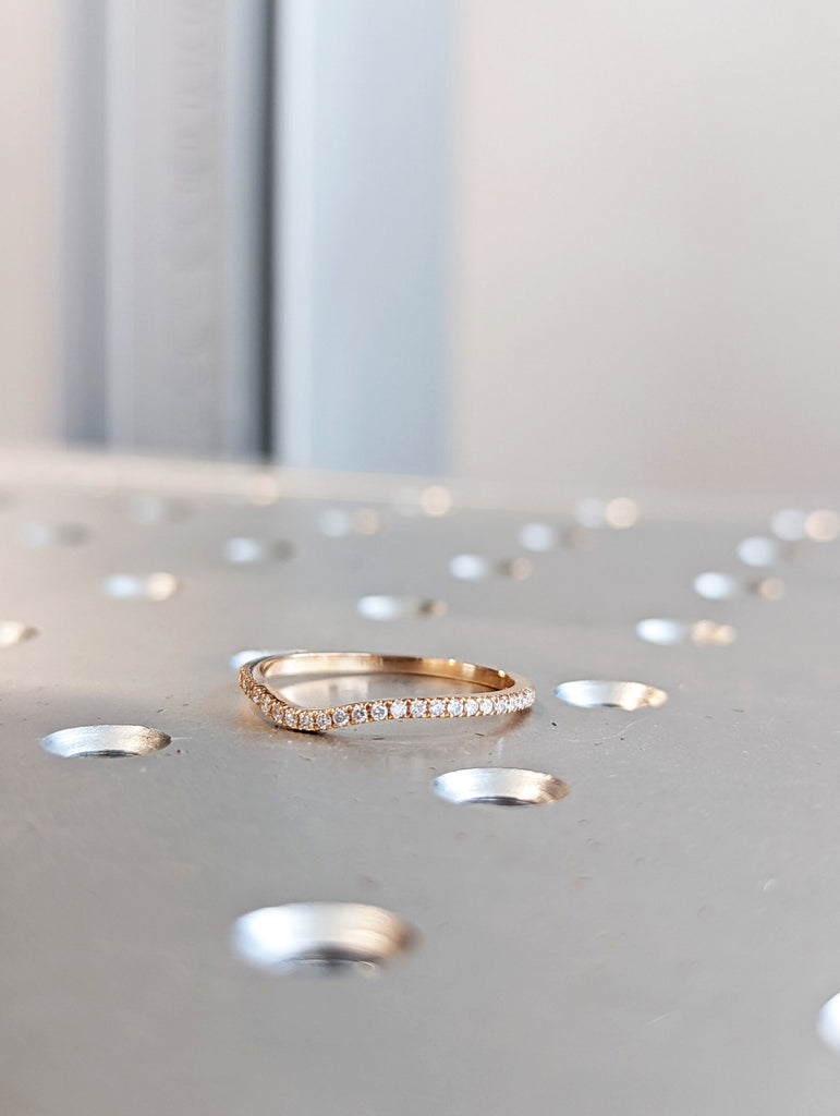 Diamond Eternity Ring / 14k Gold Half Eternity Diamond Ring / Half Around Diamond Wedding Band / Stackable Diamond Ring / Curved Ring Guard