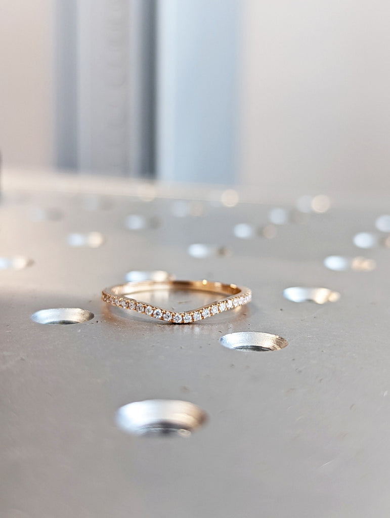 Diamond Eternity Ring / 14k Gold Half Eternity Diamond Ring / Half Around Diamond Wedding Band / Stackable Diamond Ring / Curved Ring Guard