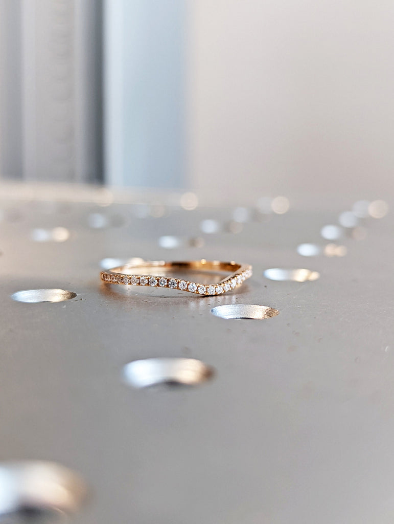 Diamond Eternity Ring / 14k Gold Half Eternity Diamond Ring / Half Around Diamond Wedding Band / Stackable Diamond Ring / Curved Ring Guard