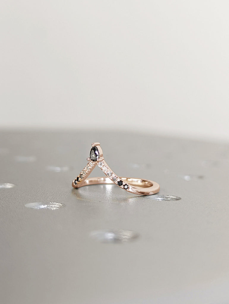 Curved wedding band rose gold pear shaped diamond band Women Chevron Matching Stacking ring Unique band Promise Anniversary band