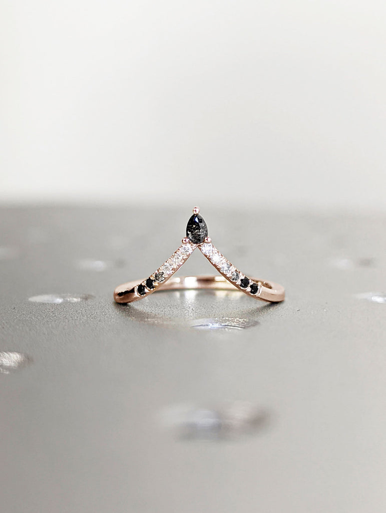 Curved wedding band rose gold pear shaped diamond band Women Chevron Matching Stacking ring Unique band Promise Anniversary band