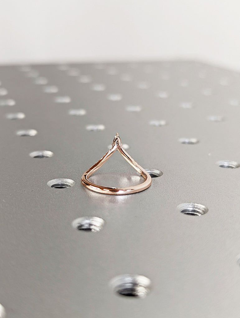 Curved wedding band rose gold pear shaped diamond band Women Chevron Matching Stacking ring Unique band Promise Anniversary band