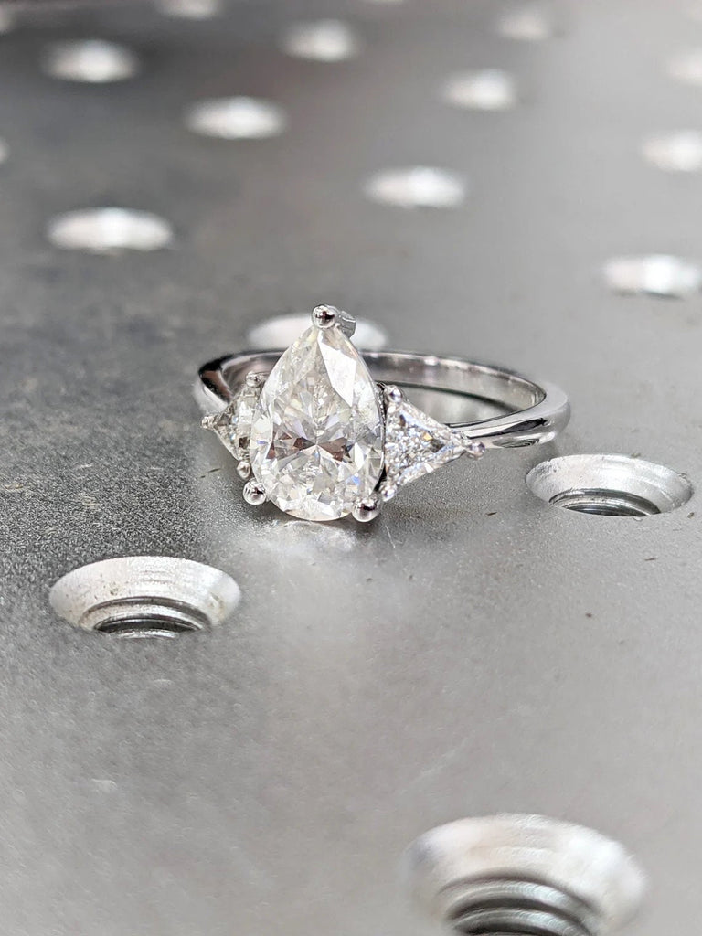 Pear shaped Moissanite engagement ring vintage Unique Trillion cut diamond Cluster engagement ring white gold wedding Bridal gift for women