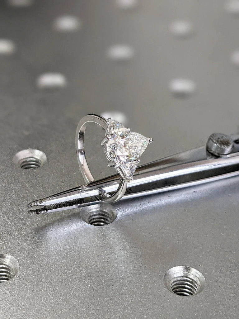 Pear shaped Moissanite engagement ring vintage Unique Trillion cut diamond Cluster engagement ring white gold wedding Bridal gift for women