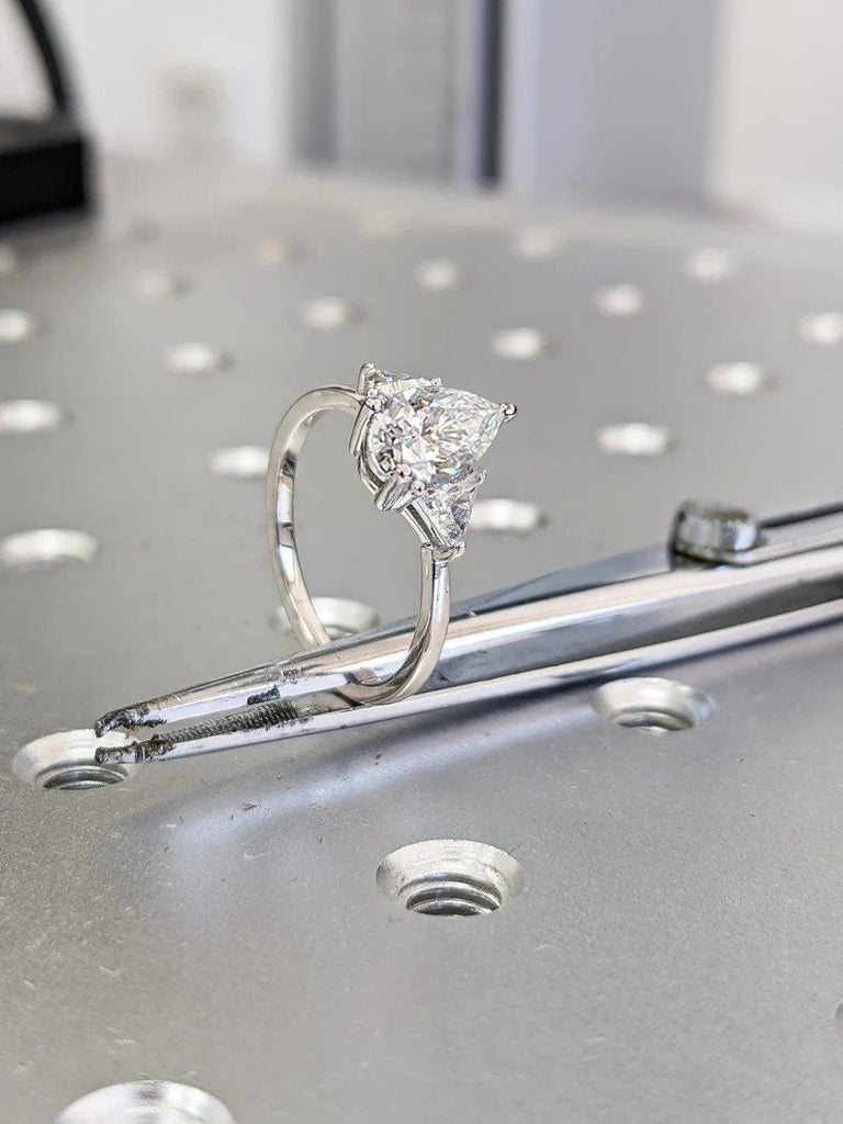Pear shaped Moissanite engagement ring vintage Unique Trillion cut diamond Cluster engagement ring white gold wedding Bridal gift for women