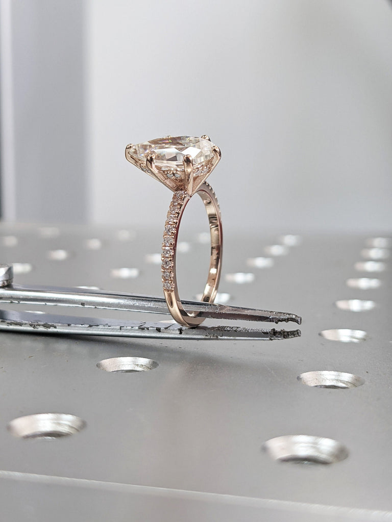 Pear Engagement Ring, Pear cut Moissanite engagement ring