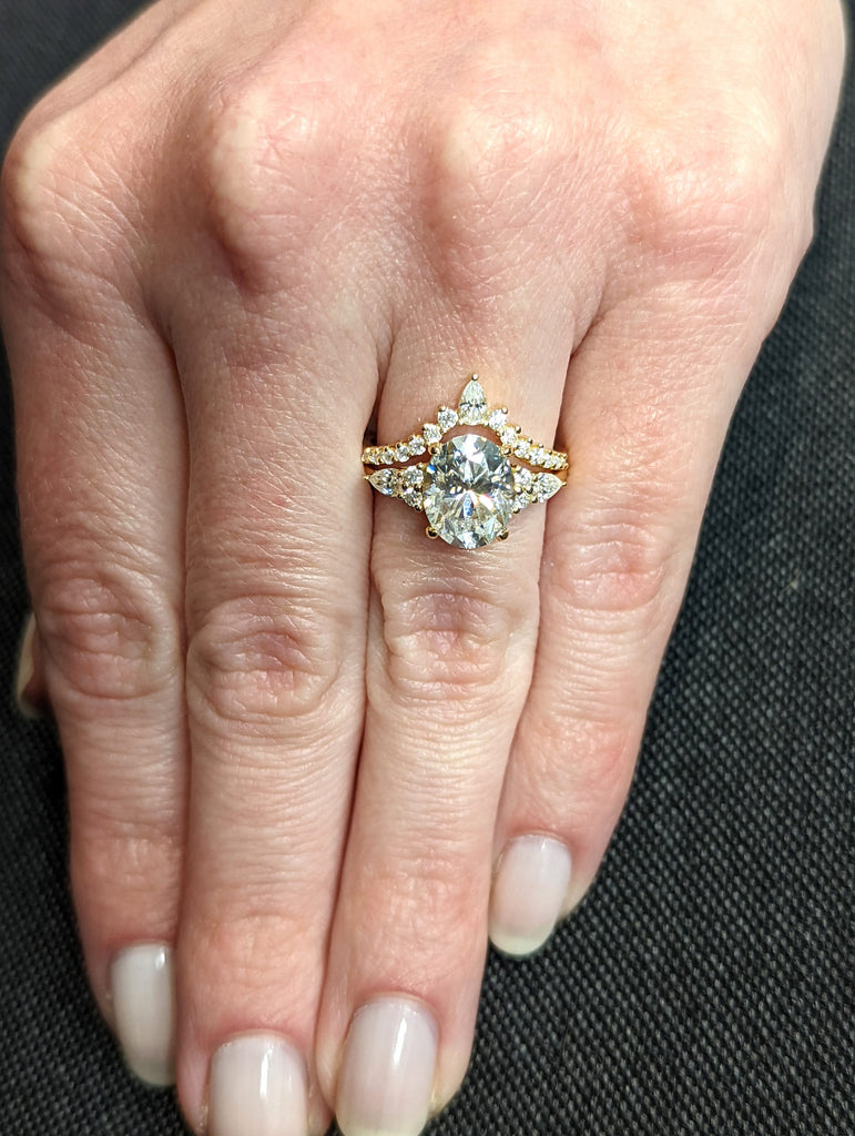 Oval Moissanite engagement ring set rose gold ring Unique engagement ring vintage Curved Marquise cut Bridal ring Anniversary gift for women