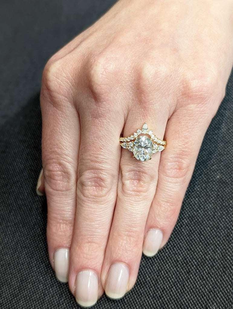 Oval Moissanite engagement ring set rose gold ring Unique engagement ring vintage Curved Marquise cut Bridal ring Anniversary gift for women