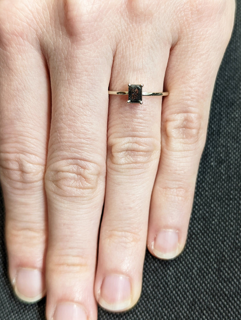 Solitaire Emerald Diamond Ring, Unique Salt And Pepper Emerald Cut Diamond Ring, Antique Inspired Emerald Diamond Ring