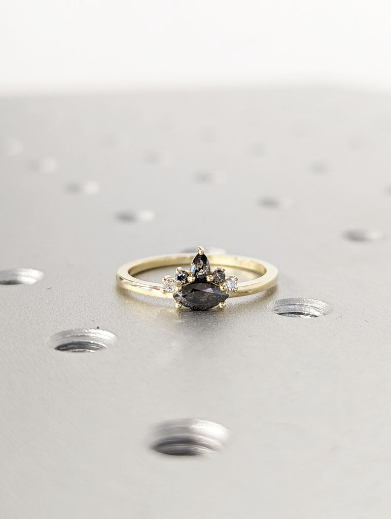 Marquise Salt and Pepper Diamond Wedding Ring, Unique Diamond Wedding Band, Wedding Engagement Ring, Minimalist Diamond Ring