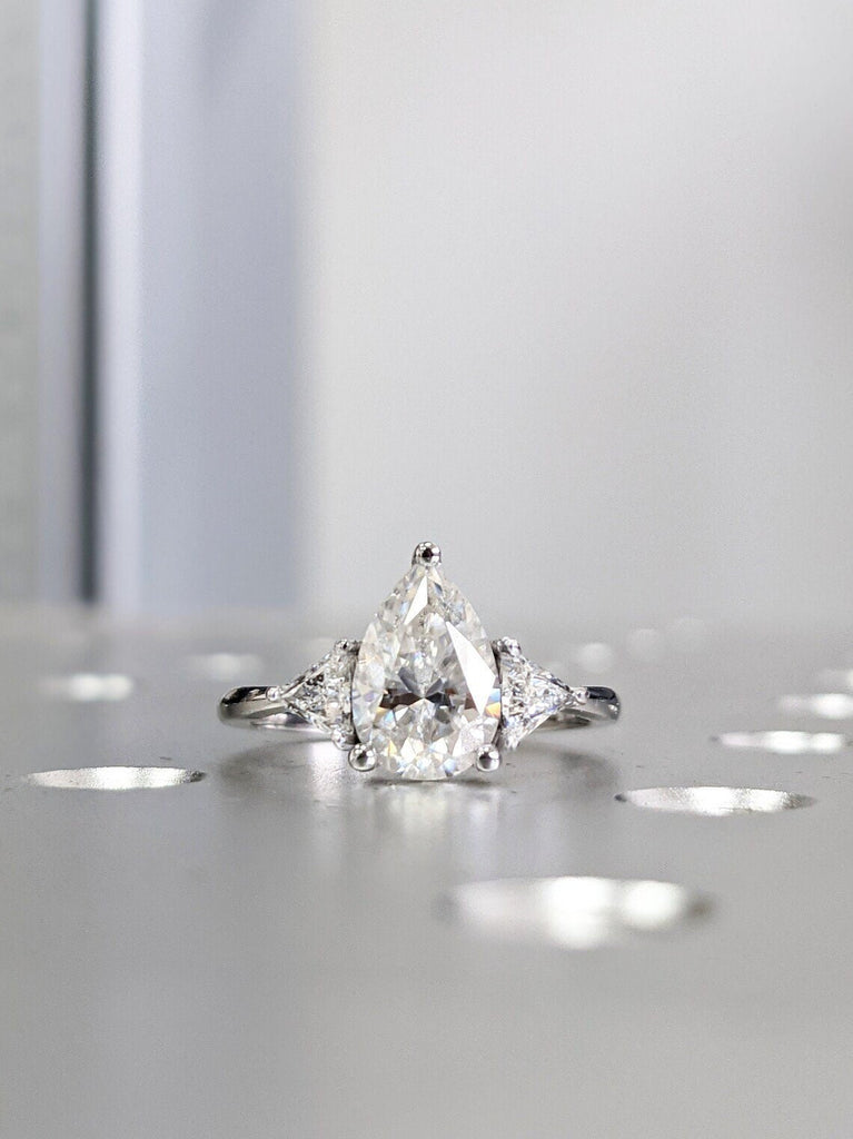 Pear shaped Moissanite engagement ring vintage Unique Trillion cut diamond Cluster engagement ring white gold wedding Bridal gift for women