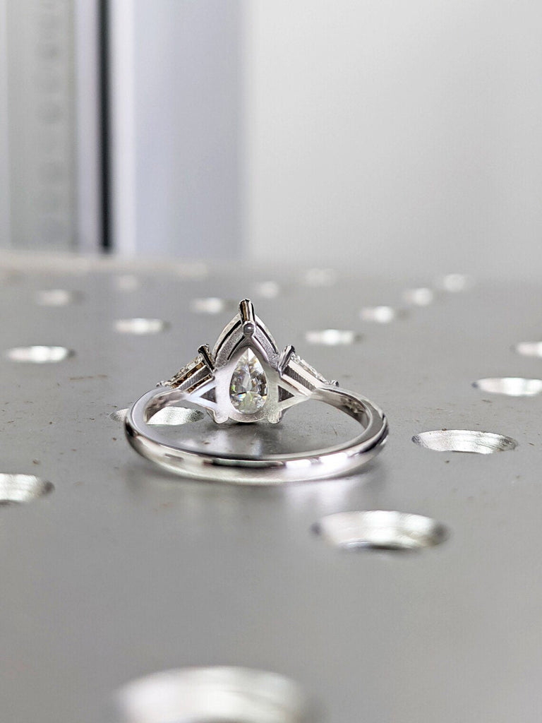 Pear shaped Moissanite engagement ring vintage Unique Trillion cut diamond Cluster engagement ring white gold wedding Bridal gift for women