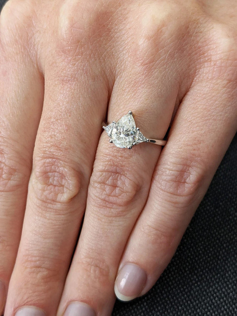 Pear shaped Moissanite engagement ring vintage Unique Trillion cut diamond Cluster engagement ring white gold wedding Bridal gift for women