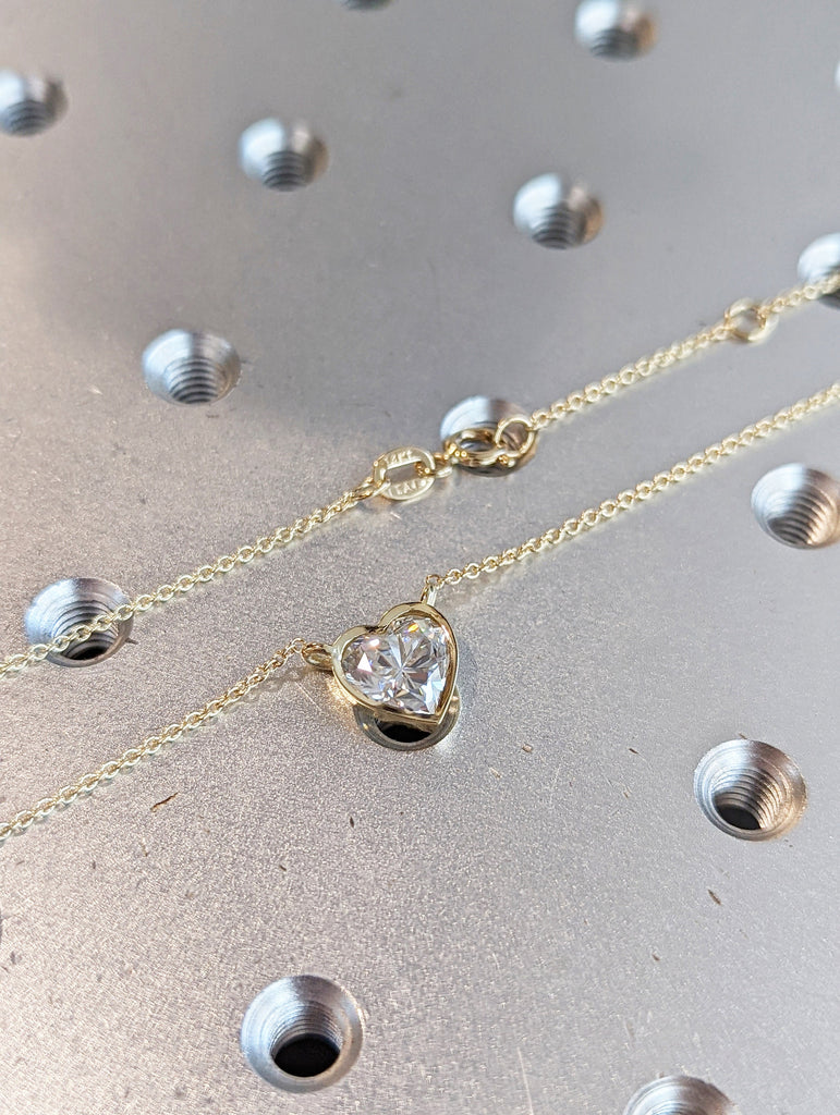 Small Moissanite Heart Necklace / 14k Gold Moissanite Heart Necklace / Mini Heart Necklace / Mothers Day / 14k Gold Moissanite Heart /Love