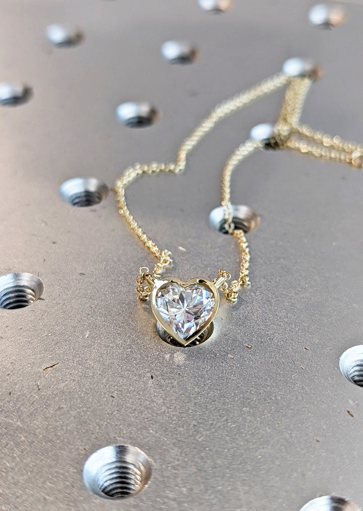 Small Moissanite Heart Necklace / 14k Gold Moissanite Heart Necklace / Mini Heart Necklace / Mothers Day / 14k Gold Moissanite Heart /Love