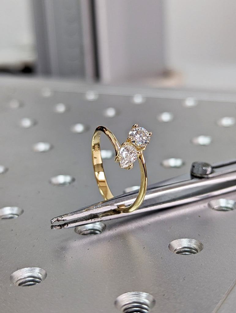 0.5 Carat Double Stone Engagement Ring, Toi Et Moi Ring, Pear and Brilliant Cut Moissanite Two Stone Open Ring, Engagement Toi Et Moi Ring
