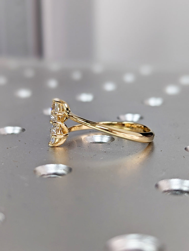 0.5 Carat Double Stone Engagement Ring, Toi Et Moi Ring, Pear and Brilliant Cut Moissanite Two Stone Open Ring, Engagement Toi Et Moi Ring