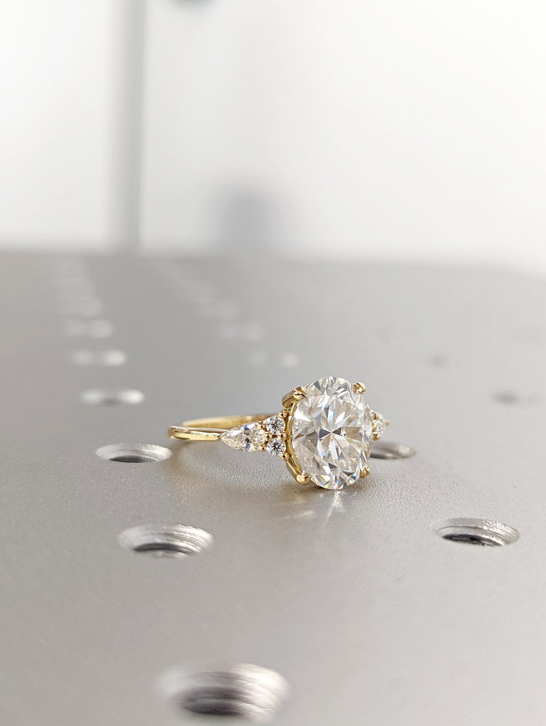 Oval Moissanite engagement ring set rose gold ring Unique engagement ring vintage Curved Marquise cut Bridal ring Anniversary gift for women