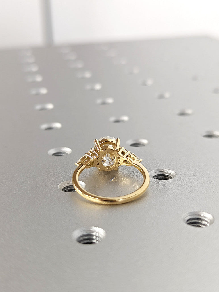Oval Moissanite engagement ring set rose gold ring Unique engagement ring vintage Curved Marquise cut Bridal ring Anniversary gift for women
