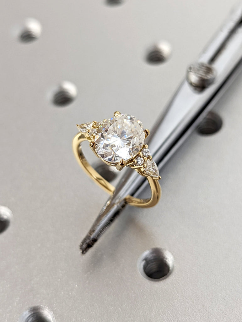 Oval Moissanite engagement ring set rose gold ring Unique engagement ring vintage Curved Marquise cut Bridal ring Anniversary gift for women