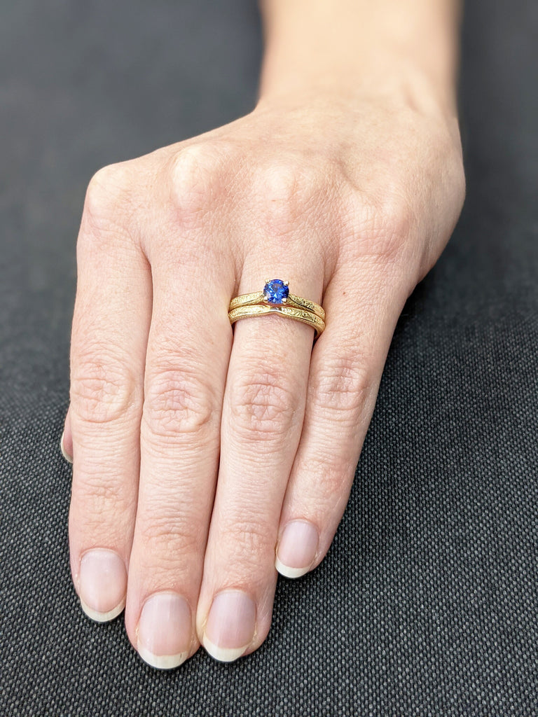 Blue Sapphire Engagement Ring, Vintage Inspired Sapphire Ring, Rose/Yellow/White Gold Round Sapphire Ring, Sapphire Ring