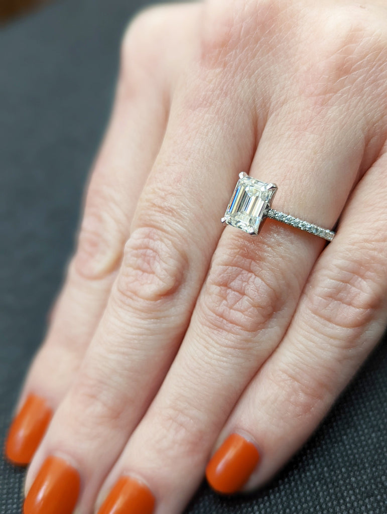6x8mm Emerald Moissanite Engagement Ring, Emerald Wedding Ring, Unique Anniversary Ring, Promise Gift For Her, Antique Art Deco Bridal Ring