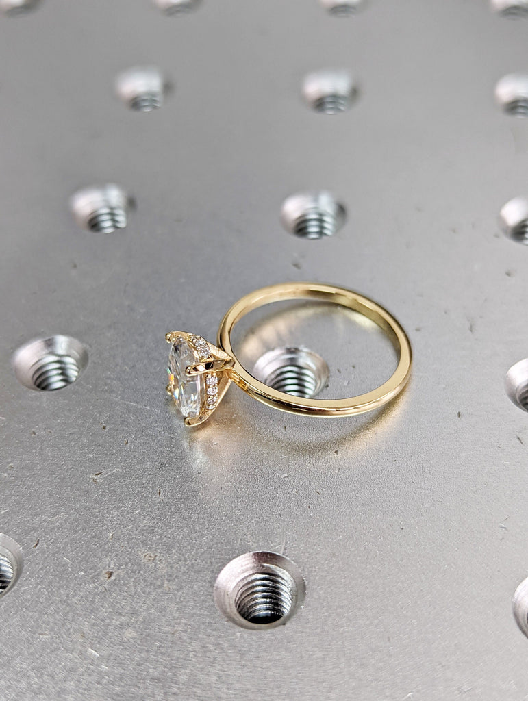 1.5 ct. Hidden halo engagement ring, solitaire oval moissanite ring, Hidden Halo 6x8mm Oval Cut Solitaire Engagement Ring in 14K White gold.