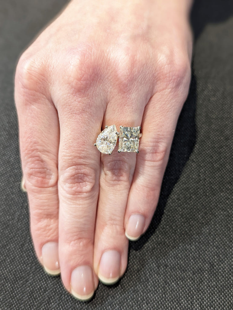 3 Carat Double Stone Engagement Ring Pear Cut and Radiant Cut Moissanite Two Stone Wedding Ring 14K White Yellow Rose Gold
